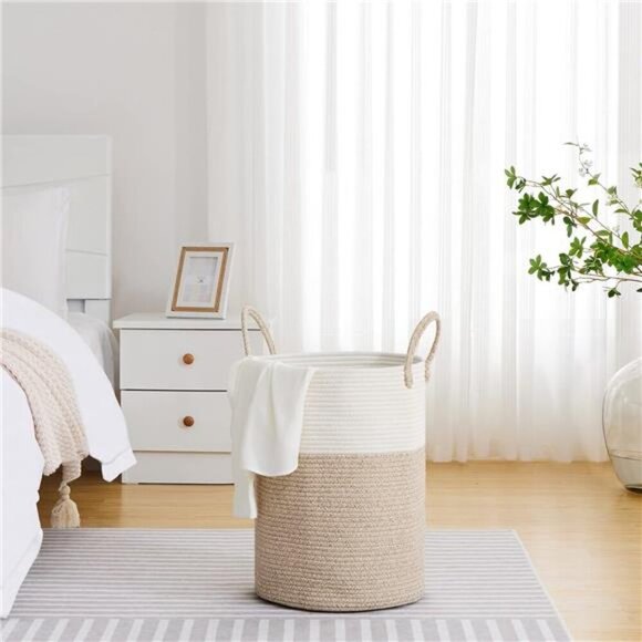 Large Laundry Hamper, Tall Woven Rope Storage Basket for Blanket, Toys - Picture 4 of 7